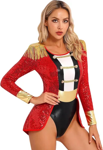 Vista 2 de Manyakai Body de manga larga para mujer, diseño de maestría de circo con borlas, leotardo y borlas
