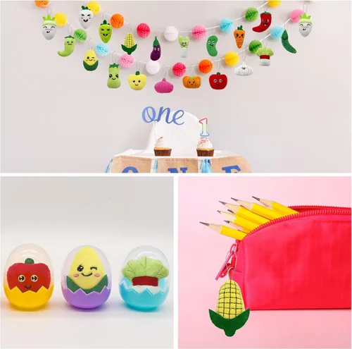 Vista 6 de Juego de 40 piezas de juguetes de peluche de alimentos de verduras, lindo llavero de juguete de peluche de vegetales pequeños para recuerdos