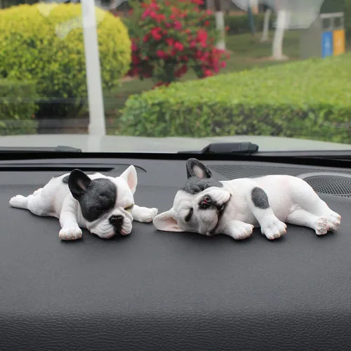 Vista 8 de Figura de bulldog francés durmiendo, estatua creativa de bulldog de resina, linda escultura de bulldog para decoración del hogar y la oficina