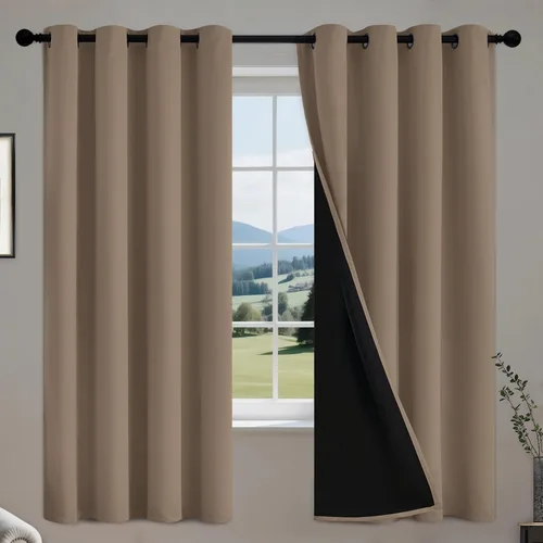 Vista 50 de COSVIYA Cortinas opacas 100% beige Biscotti para dormitorio, juego de 2 paneles de 63 pulgadas de largo, bloqueo de luz completa, aislamiento