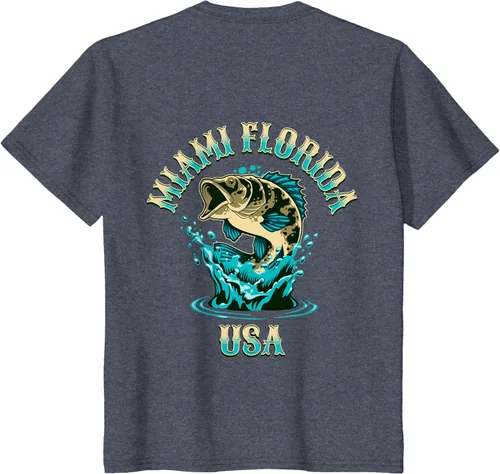 Vista 27 de Camiseta con diseño de pesca en la parte delantera y trasera de Miami Florida USA, Negro