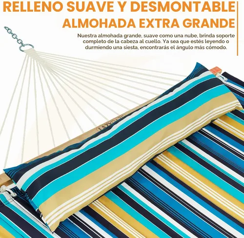Vista 4 de Lazy Daze - Hamaca acolchada doble con mosquetones y almohada suave