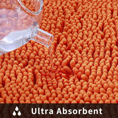Vista 3 de Alfombra de baño de felpilla, extra suave y absorbente, alfombra de baño lanuda antideslizante, lavable a máquina, 20 x 32 pulgadas, color naranja