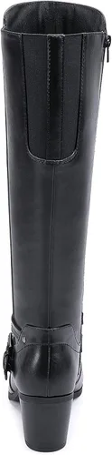 Vista 4 de EETTARO Botas de tacón medio para mujer, hasta la rodilla, botas de invierno con hebilla elástica