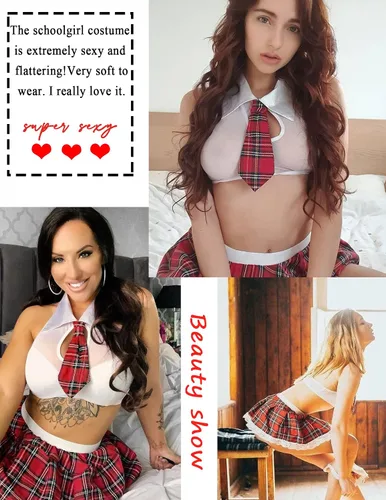 Vista 5 de Avidlove - Conjunto de lencería sexy para mujer, disfraz de colegiala con top, corbata y minifalda