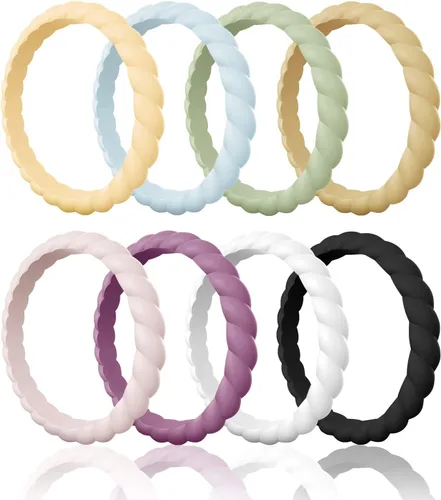 Vista 19 de Egnaro Women's Braided Silicone Wedding Ring, Stylish Stackable Rubber Band