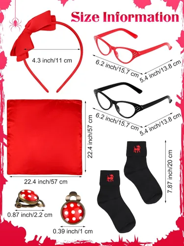 Vista 3 de AOTHSO Conjunto de accesorios de disfraz de falda de caniche de los años 50 con camisa, bufanda, diadema, aretes, gafas, calcetines, disfraz