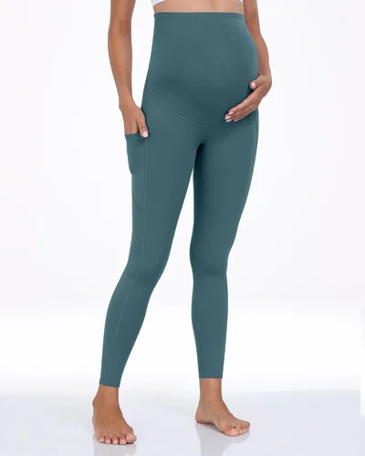 Vista 40 de WHOUARE Leggings de maternidad sobre el vientre con bolsillos para mujer, cintura alta, entrenamiento, pantalones de yoga