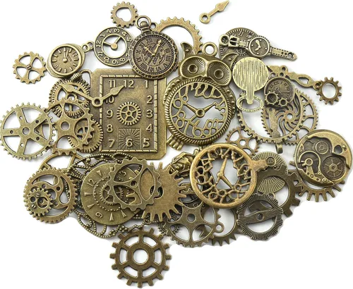 Vista 4 de Reloj de metal antiguo Steampunk con engranajes de mezcla de engranajes, engranajes, engranajes, multiestilo, con colgante de rueda, relojes