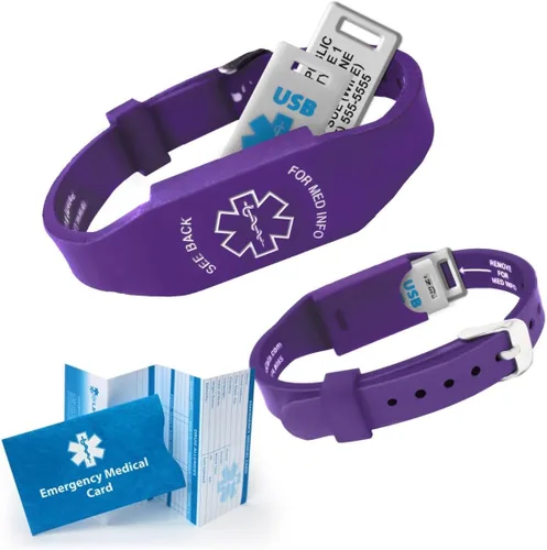 Vista 10 de Pulsera Elite II USB Plus de alerta médica. Pulsera de identificación con memoria USB impermeable de 2 GB, grabado personalizado de 10 líneas