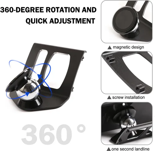 Vista 6 de Soporte giratorio para teléfono celular de 360 grados Soporte para teléfono móvil Negro (imán) para BMW Serie 5 F11 F10 F07 2010-2016 (negro)