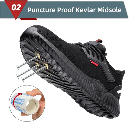 Vista 3 de Zapatos de punta de acero para hombre, ligeros, indestructibles, zapatos de trabajo para mujer, a prueba de pinchazos, cómodos zapatos de seguridad