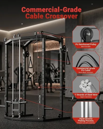 Vista 5 de GarveeLife Jaula de potencia, estantes de potencia multifuncionales para gimnasio en casa con sistema de cruce de cables, capacidad de peso de 1600