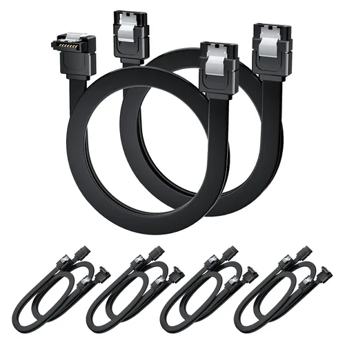 Vista 9 de BolAAzuL - Juego de 2 cables SATA III de ángulo recto y recto, cables de datos SATA de 90 grados + cable SATA 3 de recto a recto, cable SATA