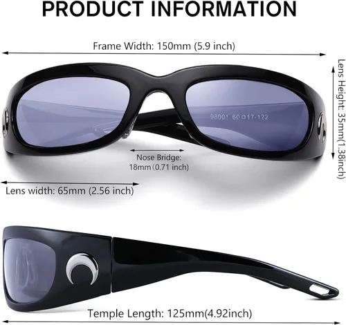 Vista 4 de Haygafe Gafas de sol envolventes para mujeres y hombres a la moda geniales Y2K gafas de sol futuristas negrogris NegroGris