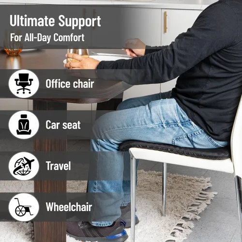Vista 4 de Mind Reader Cojín de asiento con núcleo de gel, alivio de presión ergonómico para coxis, cadera, coxis y dolor de ciática, oficina, automóvil, silla