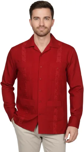 Vista 11 de NE PEOPLE Camisa de manga larga bordada con botones de guayabera cubana para hombre (S-4XL)