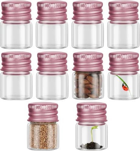 Vista 13 de Tessco for you 100 piezas botellas de vidrio mini de 5 ml (0.17 onzas líquidas) con tapa de aluminio, frascos pequeños, frascos de vidrio mini Dorado