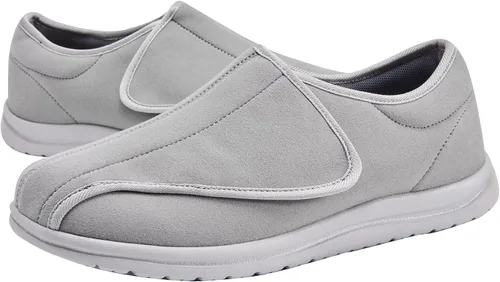 Vista 6 de Zapatos anchos para caminar para hombre, con velcro ajustable, para ancianos, edema diabético, pies hinchados, ligeros, antideslizantes, suela