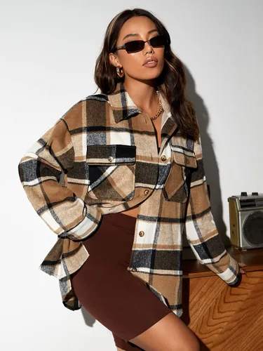 Vista 5 de RMLYUSR Abrigos para mujer de invierno con estampado a cuadros y hombros caídos, abrigo para mujer (color multicolor, tamaño L)