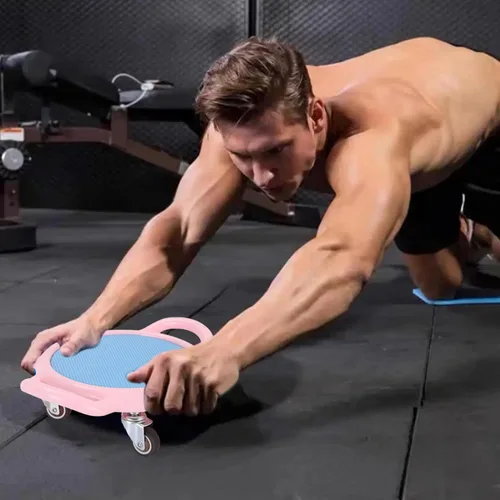 Vista 5 de Rueda de rodillo abdominal, rotación de 360° para mujer, antideslizante, portátil, multifuncional, tabla de ejercicio con alfombrilla
