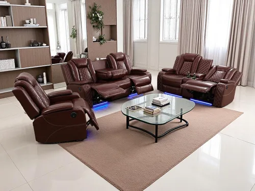 Vista 87 de Juego de sofás reclinables eléctricos, juegos de muebles de sala de estar, sofá reclinable eléctrico moderno negro, sofá biplaza y silla