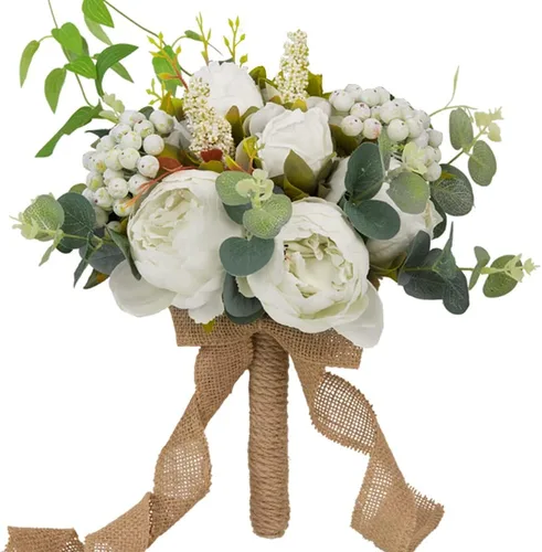 Vista 10 de LESING Ramos de novia de 11.8 pulgadas, rosas artificiales hechas a mano, románticos, para novia, dama de honor, celebración de flores, 11.8 Ramo