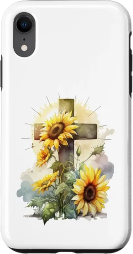 Vista 25 de Faith Christian Cross Watercolor Sunflower Flowers Case for iPhone 17