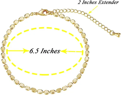 Vista 6 de Kyerlyn Pulsera enchapada en oro de 14 quilates hecha a mano con puntos delicados pulseras finas para uso diario para mujeres y hombres tamaño 65