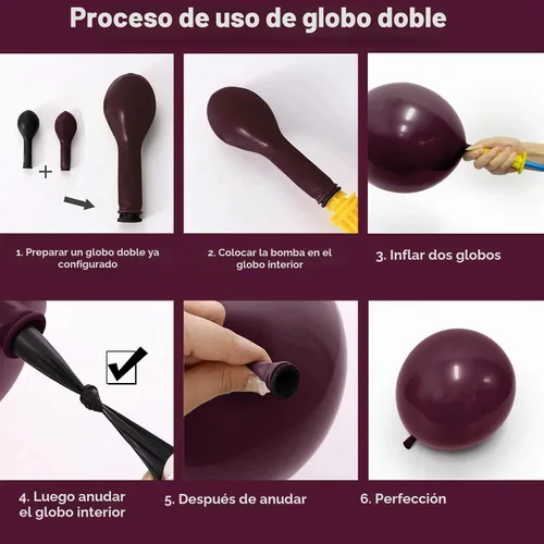 Vista 4 de Globos Burdeos Doble Relleno Morado Oscuro Ciruela Malva Guirnalda de Globos Granate Magenta Globos de Látex para Cumpleaños Despedida de Soltera