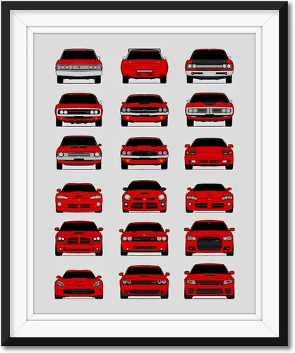 Vista 13 de Custom Car Posters Handmade Poster compatible with Dodge Evolution Print Wall Art Décor Best of Dodge Generations- Multi, 8x10 Metallic Print