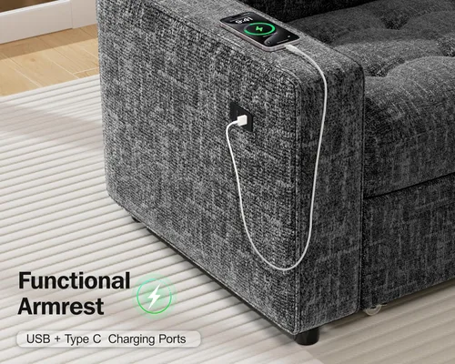 Vista 7 de Vipbear Sofá cama modular en forma de L de 5 asientos con cama extraíble/respaldo reclinable/puertos USB/asiento de almacenamiento, sofá cama Gris