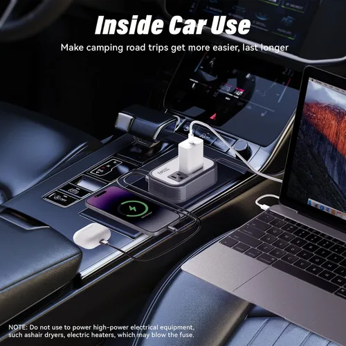 Vista 8 de Inversor de potencia de coche de 200 W, FOVAL, 12 V CC a 110 V CA, inversor de coche con 4 puertos USB, adaptador de toma de corriente para coche