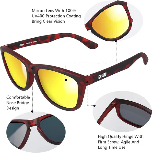 Vista 4 de EPHIU Gafas de sol deportivas polarizadas para hombres y mujeres, lentes de espejo antideslizantes, sin rebote para correr, conducir, 100%