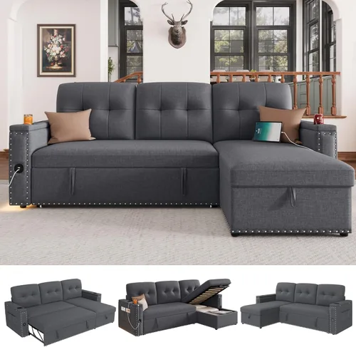 Vista 10 de HIFIT Sofá Cama Desplegable - Sofás Desplegables en Forma de L de 81" para Sala de Estar con Chaise de Almacenamiento, Reposabrazos