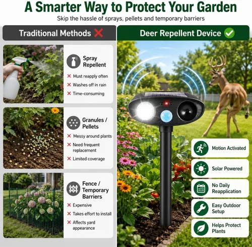 Vista 2 de 2026 - Paquete de 2 dispositivos repelentes de ciervos Sonic Fortress Pro, repelente solar ultrasónico de animales con sensor de movimiento y luz