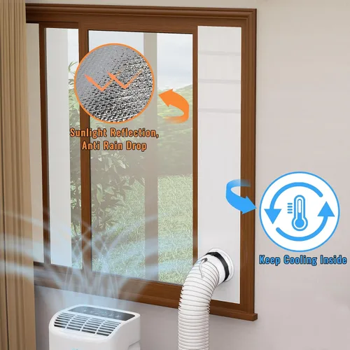 Vista 4 de Mxclimate Kit de ventana de aire acondicionado portátil, sello de ventana deslizante con protector de hojas, malla de ventilación de ventilación