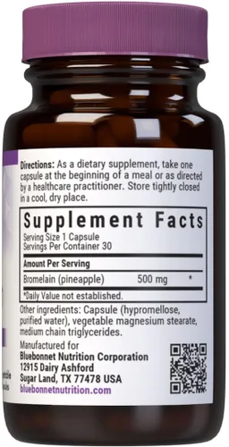 Vista 2 de Bluebonnet Cápsulas vegetarianas de súper bromelina, piña, 500 mg, 30