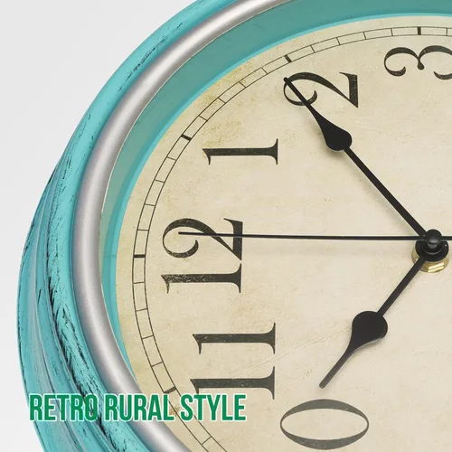 Vista 6 de Reloj de pared retro de 12 pulgadas sin tictac, silencioso, estilo rústico, redondo, redondo, funciona con pilas, relojes de pared clásicos