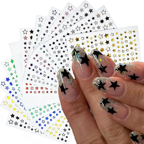 Vista 12 de 30 hojas de calcomanías de arte de uñas doradas, autoadhesivas 3D, calcomanías de diseño de uñas, gotas de agua, línea de flores, estrellas