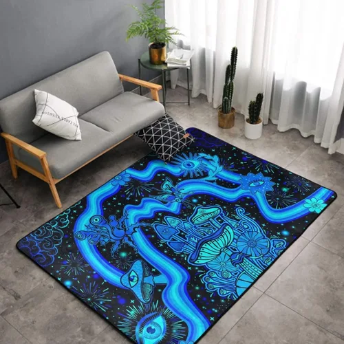 Vista 3 de Alfombra de área ultra suave y acogedora para niñas, niños, adolescentes, alfombra de área de juegos, hongos, flores, ojos, estrellas, plantas