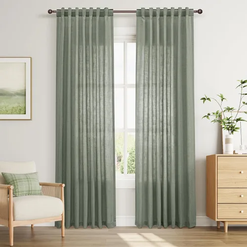 Vista 18 de Joywell - Cortinas de lino de 96 pulgadas de largo para sala de estar Natural