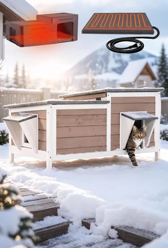 Vista 14 de Heated Cat House for Outside,Weatherproof Insulated Feral Shelter Solid wood structure with 6-sided insulated liner & certified heating pad. Keeps
