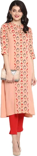 Vista 3 de Janasya Indian Peach Poly Crepe Kurta