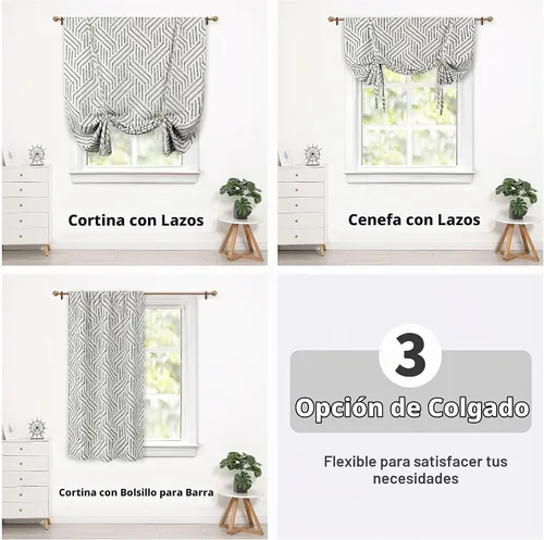 Vista 8 de DriftAway Briony - Cortina opaca con amarre para cocina, ajustable, diseño de globos, líneas texturizadas, estampadas, persianas romanas