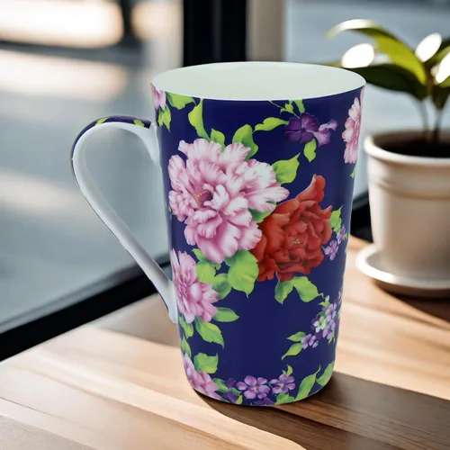 Vista 6 de Tazas de café lindas de 13 onzas para mujer, tazas de café con diseño floral de porcelana de hueso, tazas de té para mamá, mujeres, regalos