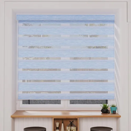 Vista 20 de MYshade Persianas enrollables de cebra opacas (85 %) con cordón para ventanas interiores, persianas de doble capa beige para dormitorio, baño, sala