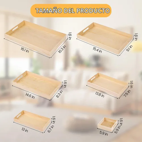 Vista 2 de Aodaer 7 bandejas de madera, bandejas de madera anidadas para servir