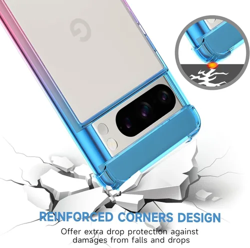 Vista 4 de Funda para Google Pixel 8 Pro, funda transparente con bonito degradado para teléfono, TPU reforzado, parte trasera de policarbonato duro, funda