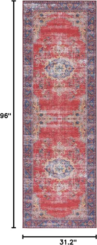 Vista 2 de SAFAVIEH Tucson Collection - Alfombra lavable de 2 pies 6 x 8 pies, color rojo y azul marino, antideslizante, ideal para zonas de alto tráfico